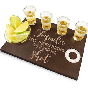 Tequila Shot Glass Serving Tray with Salt Rim